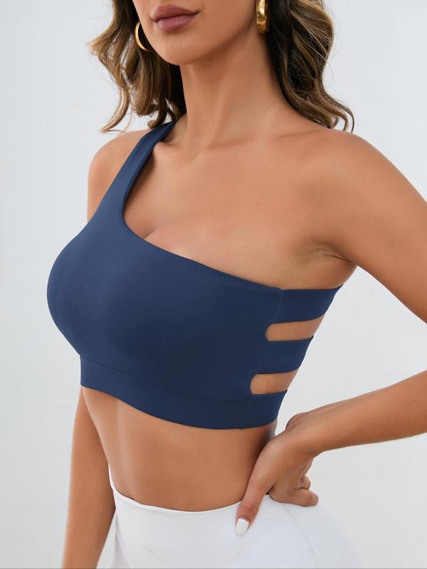 Women's Backless One Shoulder Sports Bra, Gym Clothing, Breathable Cut Out Wireless Sports Lingerie Top, Sports Bra for Women, Summer Outfits, Women Sport & Outdoor Clothing for Yoga Gym