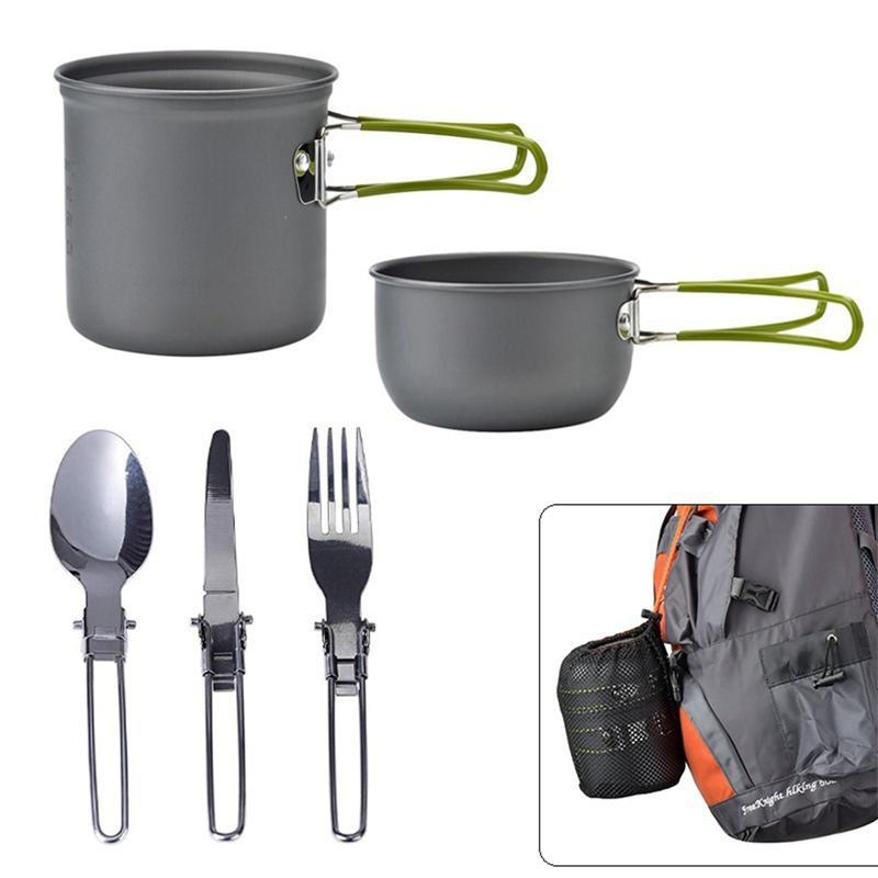 Portable Camping Pot Kit, 1 Set Outdoor Camping Kitchenware With Spoon & Fork & Cutlery & Storage Bag, Camping Kitchenware For 1-2 People