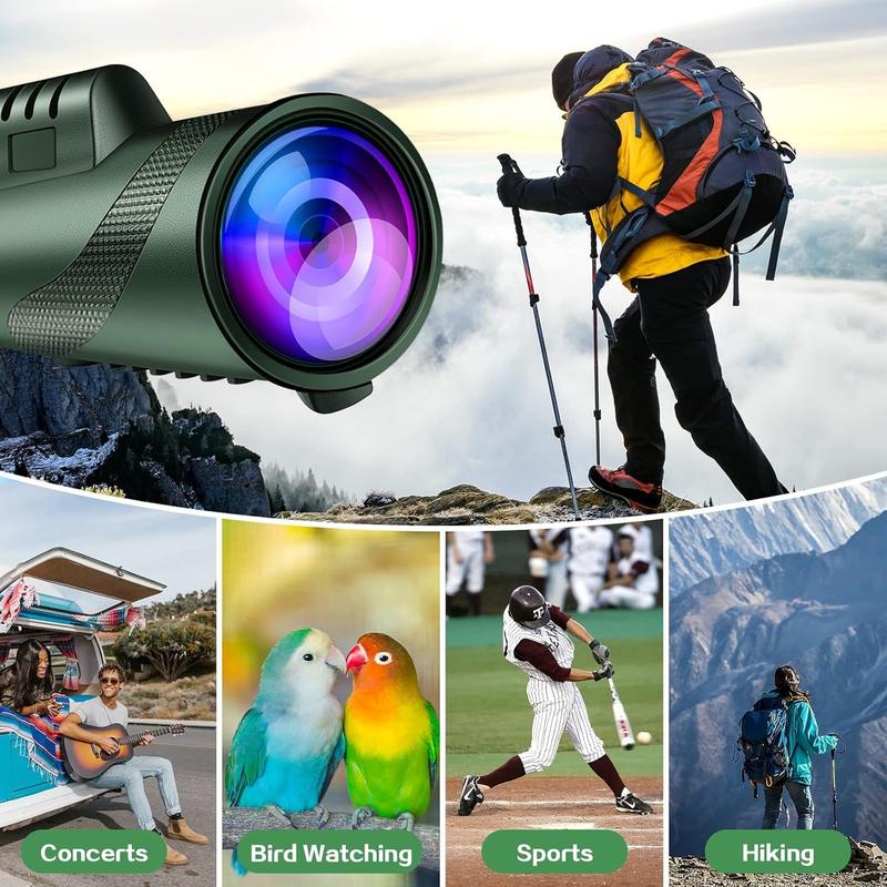 80x100 Monocular Telescope High Power Monocular for Adults with Smartphone Adapter, Travel Telescope with BAK4 Prism for Super Bowl, Bird Watching, Hunting, Camping