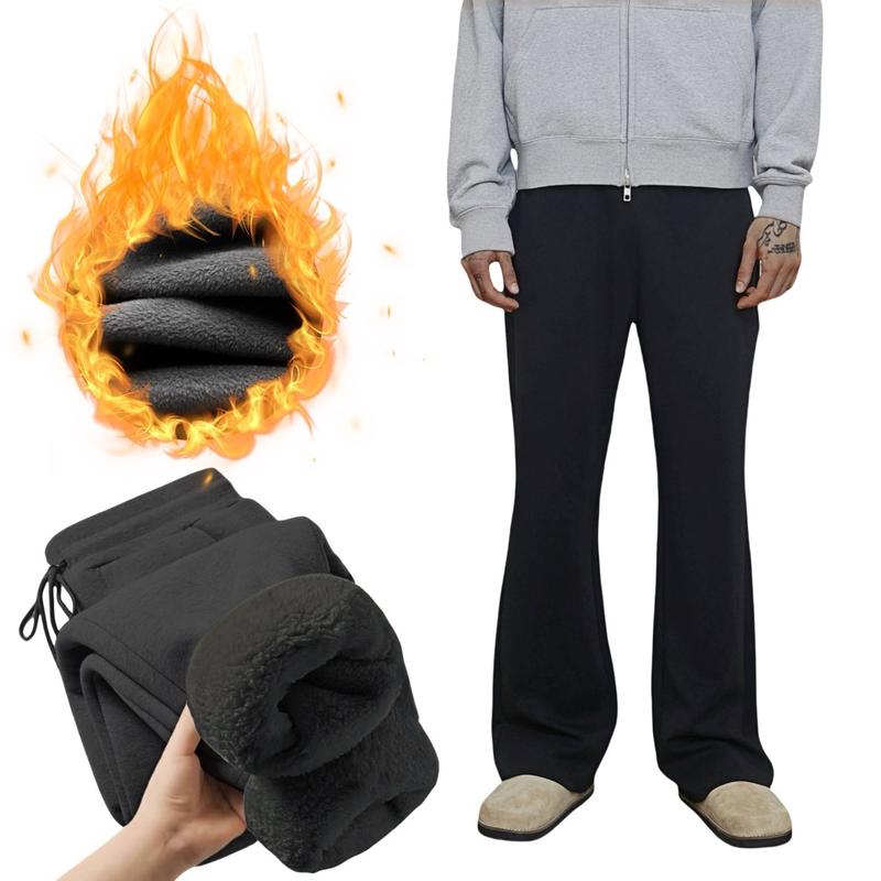 Men's Flared Sweatpants Fleece Lined with Bell Bottoms Pockets Joggers for MenElastic Drawstring Baggy