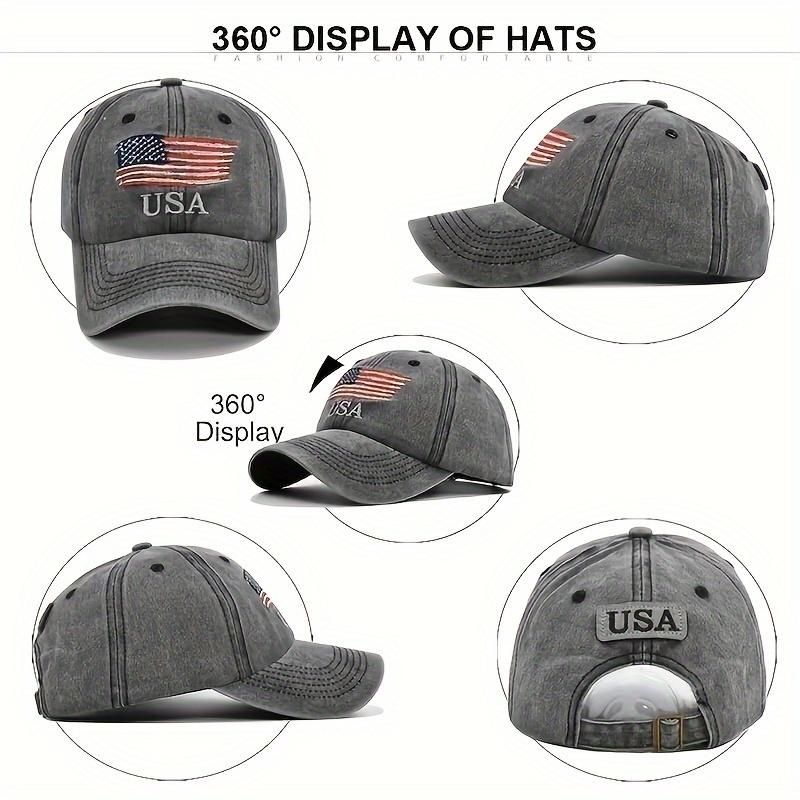 2 Pack Vintage Style Denim Baseball Cap with American Flag Embroidery Adjustable Patriotic American Hat for Men and Women