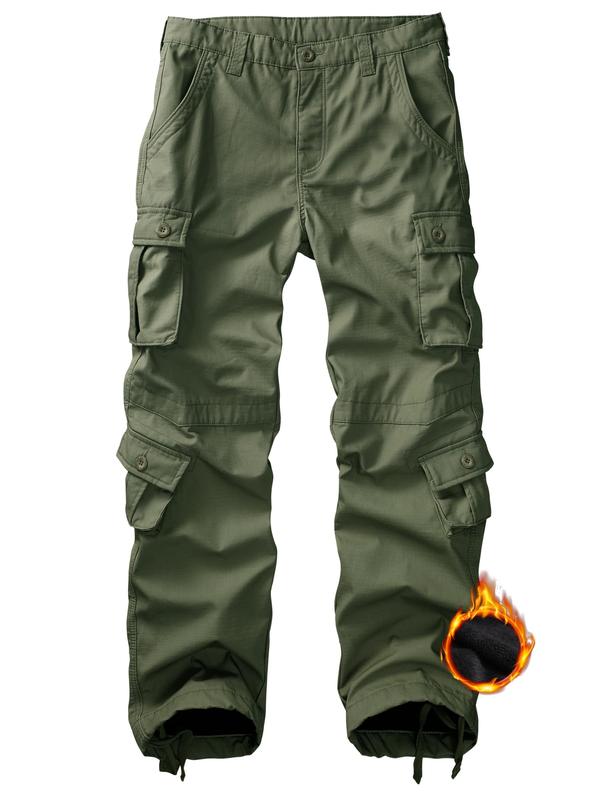 TRGPSG Men's Fleece Lined Camo Hiking Tactical Ripstop Pants Winter Outdoor Work Cargo Pants with 8 Pockets No Belt cargo  pants