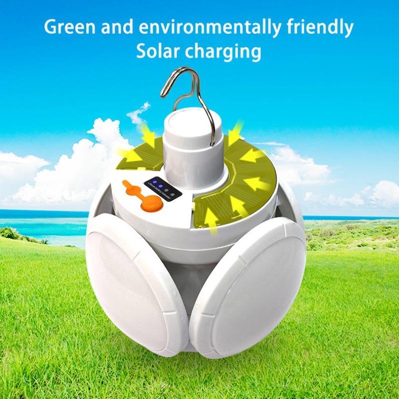 Solar Powered Football Shaped Light, Portable USB Rechargeable LED Bulb Light, 5-sided Luminous Camping Emergency Light for Camping Hiking Fishing