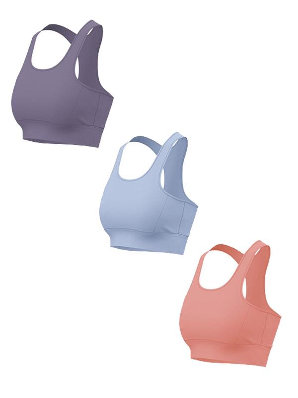 Women's 3pcs Solid Cut Out Sports Bra, Breathable Comfortable Wireless Push Up Bra, Ladies Sportswear for Indoor Outdoor Wear