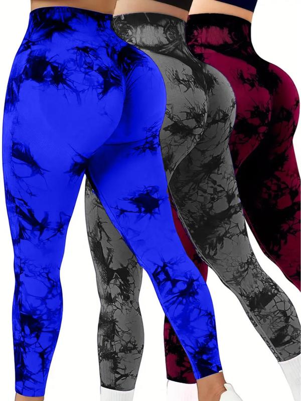 3 Pack Tie Dye Print High Waisted Workout leggings for Women Rear Lifting High Waist Tummy Control Yoga Gym Athletic yoga squat proof soft leggings