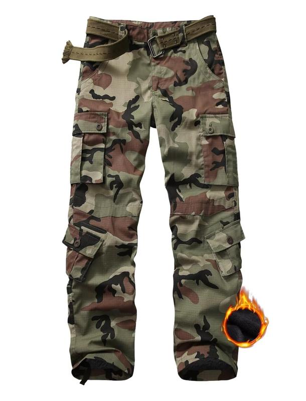 TRGPSG Men's Fleece Lined Camo Hiking Tactical Ripstop Pants Winter Outdoor Work Cargo Pants with 8 Pockets No Belt cargo  pants