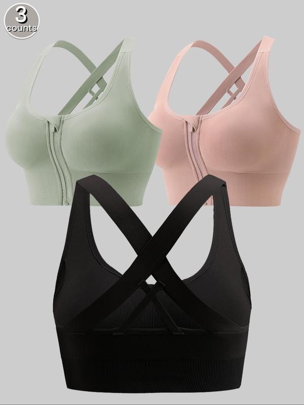 Women's Solid Criss Cross Sports Bra, Breathable Comfortable High Stretch Sports Bra, Ladies Sportswear for Indoor Outdoor Wear