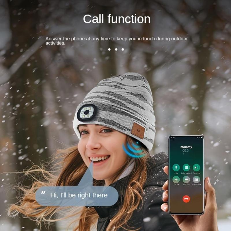 USB Rechargeable LED Lighted Beanie Hat, Built-in Headphones & Speaker Mic Beanie Hat, Breathable Headlamp Hat, Unisex Gifts for Outdoor Activities