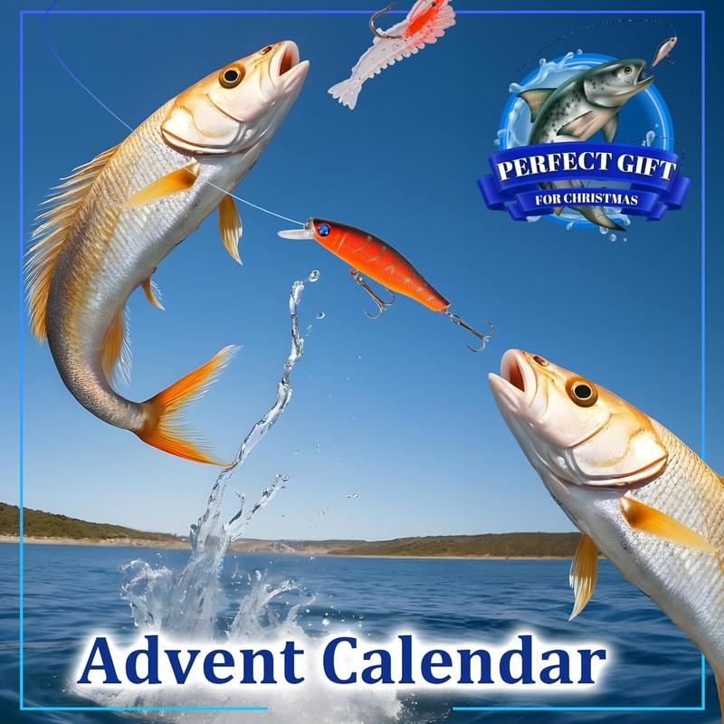 Fishing Lures 24 PCS Advent Calendar Fishing Christmas Countdown - 24 Days Fishing Lures Set for Fisher Adult Men Teen Boys - 2024 Xmas Surprise Gift