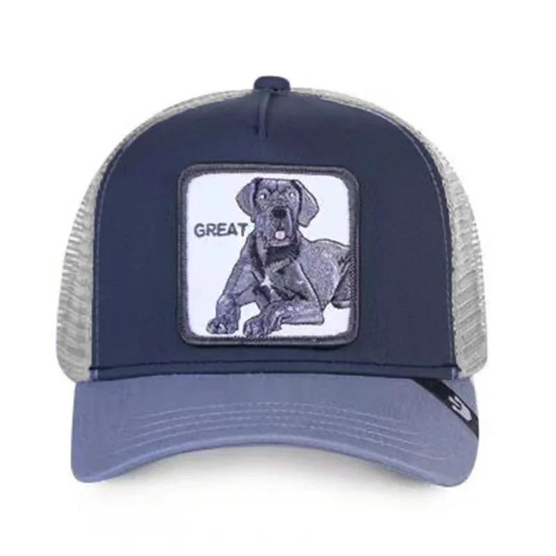 Animal embroidered baseball cap Cartoon Sunblock mesh embroidered trucker hat Outdoor sports fishing shade hat