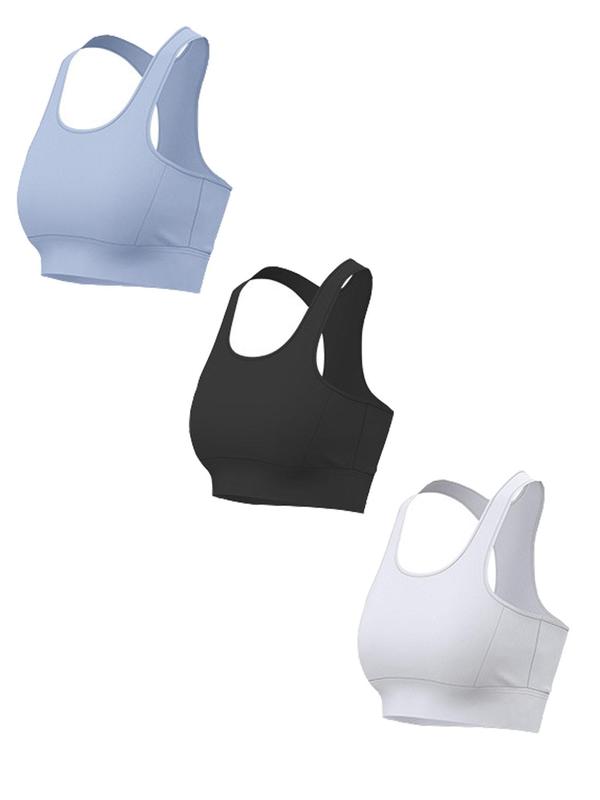 Women's 3pcs Solid Cut Out Sports Bra, Breathable Comfortable Wireless Push Up Bra, Ladies Sportswear for Indoor Outdoor Wear