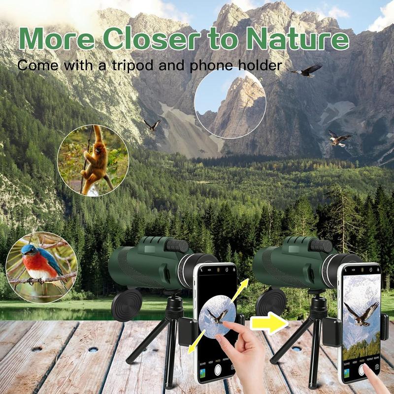 80x100 Monocular Telescope High Power Monocular for Adults with Smartphone Adapter, Travel Telescope with BAK4 Prism for Super Bowl, Bird Watching, Hunting, Camping