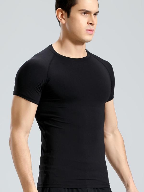 Men's Plain Round Neck Sports Tee, Quick Drying Breathable T-shirt, Summer Sportswear Clothing for Gym Workout Running