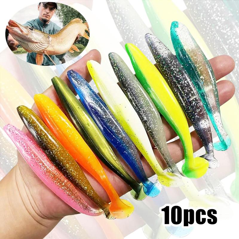 Artificial Fishing Lure, 10pcs set T-tail Lure Set, Soft Bionic Swimbait, Fishing Tackle Collection, Outdoor Fishing Accessories