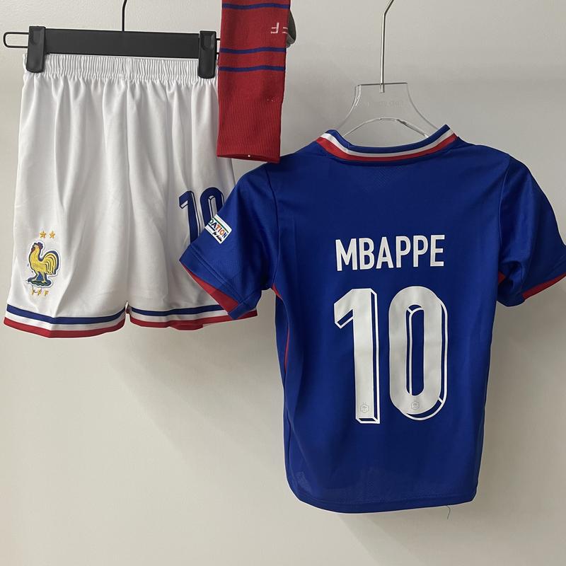 France Shirt UEFA Euro 2024 Home and away kit No.10 Mbappe ,Children's suit Blue Breathable Football Jersey