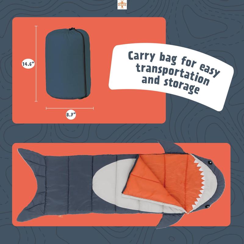 Outdoor Gear Finn the Shark Kid's Sleeping Bag - Navy Gray (youth size 65 in. x 24 in.)