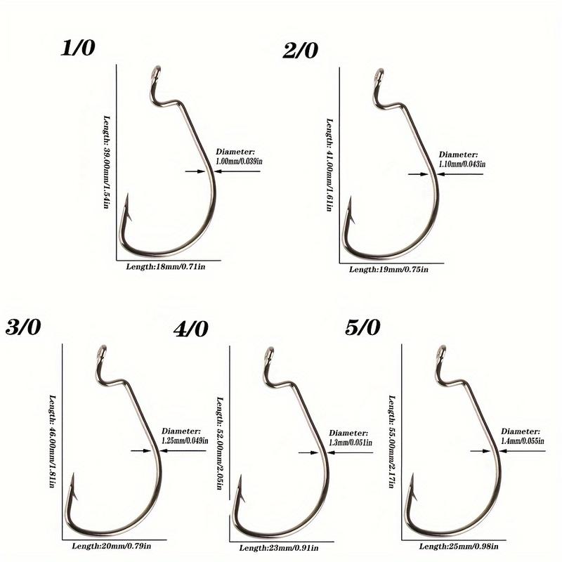 2X Senko Texas Fishing Hooks, 25pcs Worm Hooks Set, Saltwater Freshwater Trout Bass Hook Crank Hook Tackle Kit, Sizes 8#-5 0