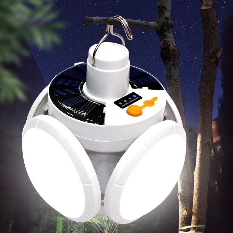 Solar Powered Football Shaped Light, Portable USB Rechargeable LED Bulb Light, 5-sided Luminous Camping Emergency Light for Camping Hiking Fishing