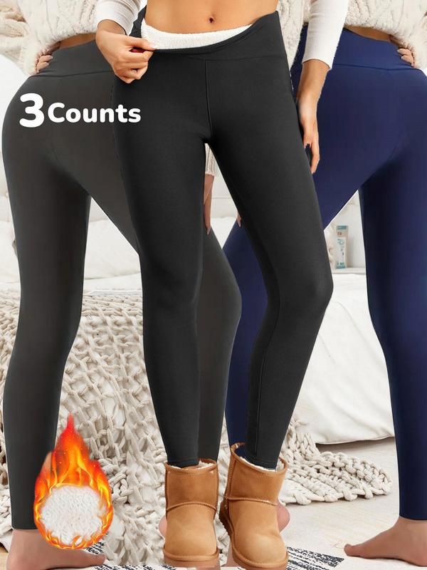 Sporty Women's Solid Color High Waist Thermal Lined Sports Leggings, Casual Comfy Warm Skinny Pants for Yoga Gym Workout Running, Ladies Sportswear for Fall & Winter