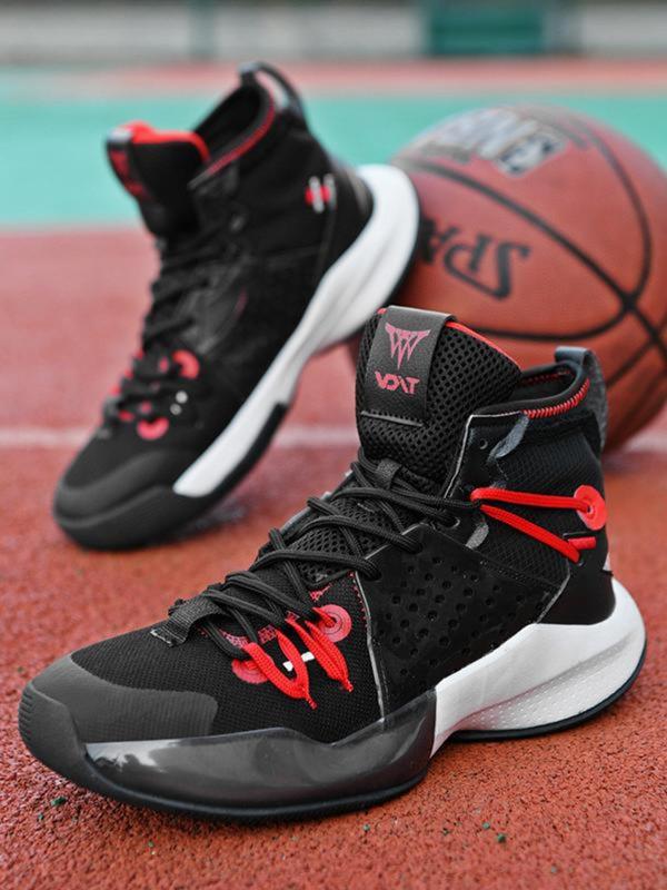 Men's Patchwork High Top Basketball Shoes, Breathable Non-slip Shock Absorption Basketball Shoes, Basketball Footwear for All Seasons