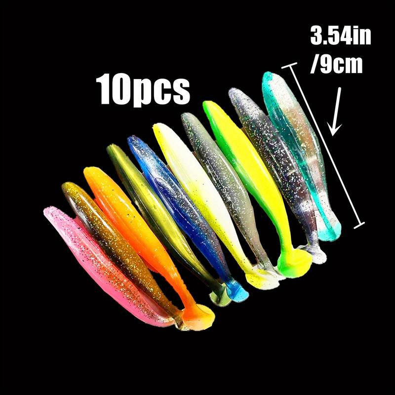 Artificial Fishing Lure, 10pcs set T-tail Lure Set, Soft Bionic Swimbait, Fishing Tackle Collection, Outdoor Fishing Accessories