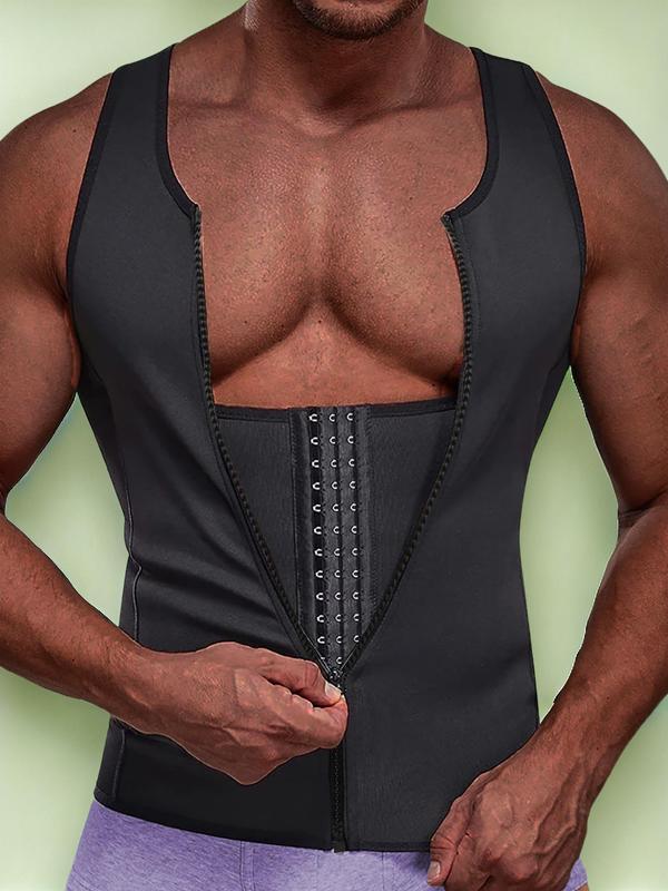 Men's Basic Solid Zip Front Waist Trainer, Adjustable Body Shaper Vest, Men's Compression Shirts, Workout Tops, Workout Gym Exercise Sweat Shirt, Back To School Outfits, Gym Clothes, Body Shapewear, Men's Sport & Outdoor Clothing