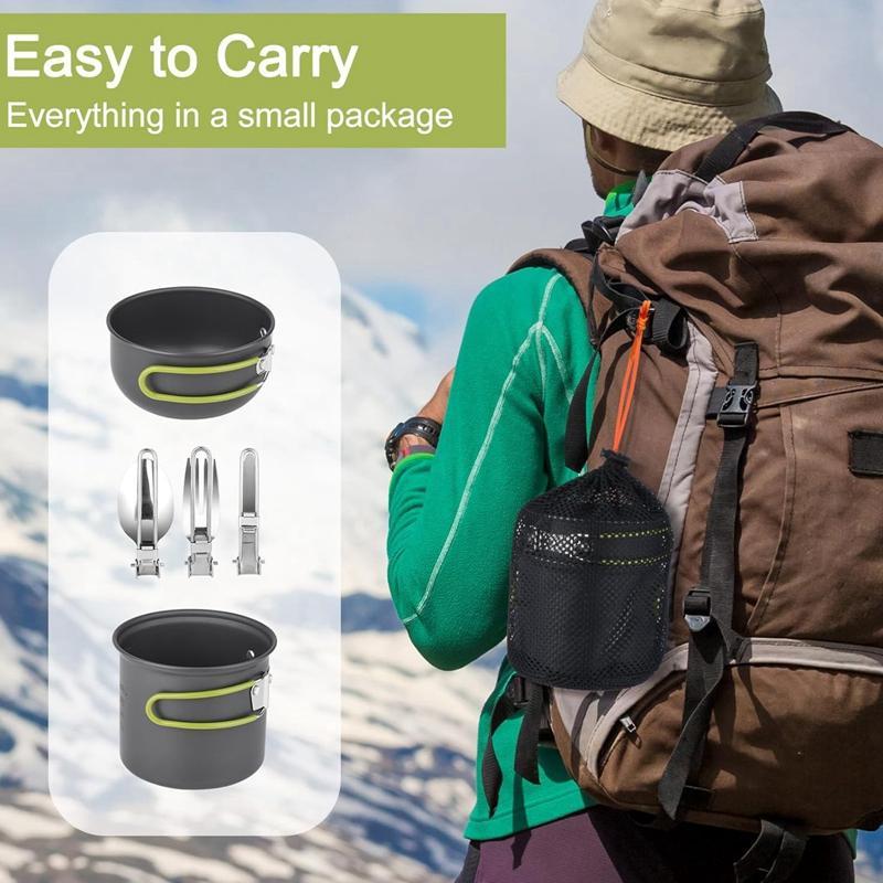 Portable Camping Pot Kit, 1 Set Outdoor Camping Kitchenware With Spoon & Fork & Cutlery & Storage Bag, Camping Kitchenware For 1-2 People