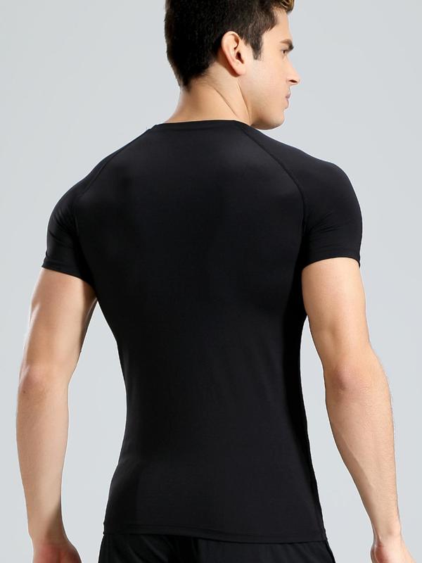 Men's Plain Round Neck Sports Tee, Quick Drying Breathable T-shirt, Summer Sportswear Clothing for Gym Workout Running