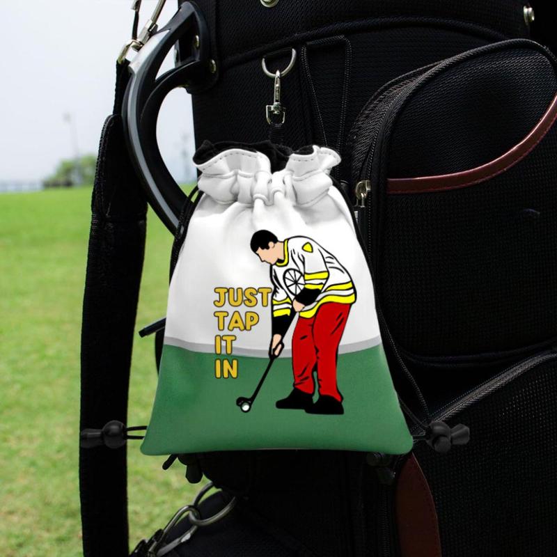 Funny Golf Valuables Pouch, 1 Count PU Leather Golf Tee Pouch with Drawstring Closure, Portable Ball Pouch, Golf Accessories for Men Women