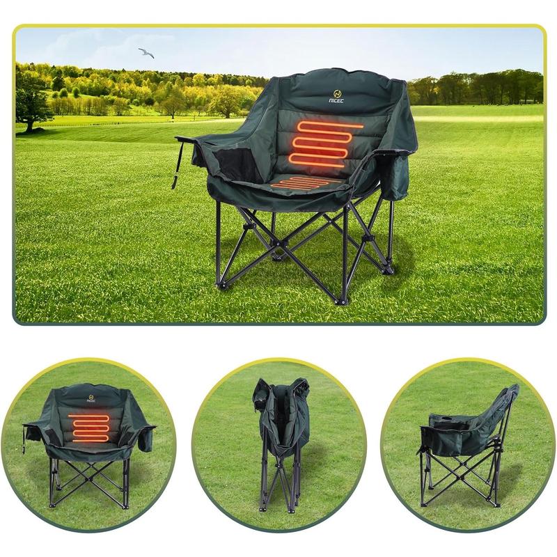 Heated Camping Chair, Heated Chairs Outdoor, Folding Chair, Detachable Foot-Rest 1-Pack + Heated Camping Chairs, Outdoor Heated Chair, Oversized XL Padded Camping Chair