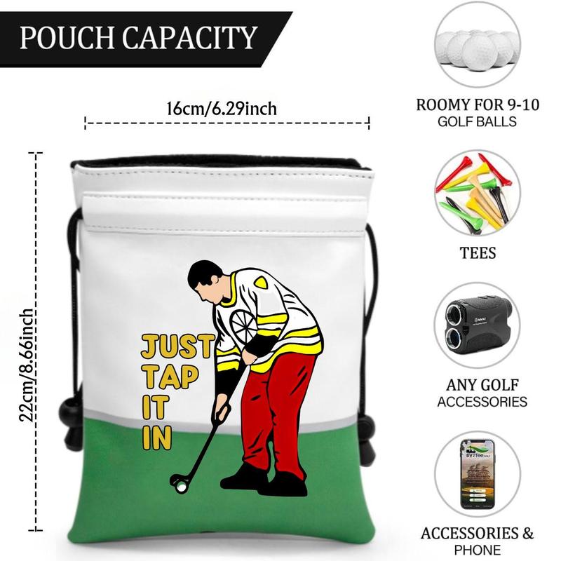 Funny Golf Valuables Pouch, 1 Count PU Leather Golf Tee Pouch with Drawstring Closure, Portable Ball Pouch, Golf Accessories for Men Women