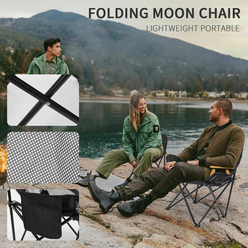 Camping Chair, Foldable Moon Chair with Stand 350lbs Portable Outdoor And Indoor Use Folding Chair Beach Chair Fishing Chair