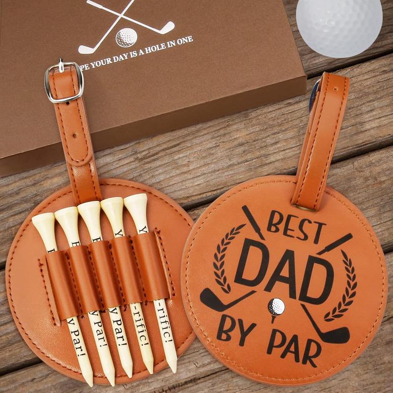 Father‘ s Day Gifts - Dad Golf Bag Tag with 5 Tees Set, Best Dad By Par, 3-1 4 inch Golf Tees Bulk for Fathers, Funny Birthday Gift from Daughter Son Kids, Christmas Stocking Stuffers Ideas for Men