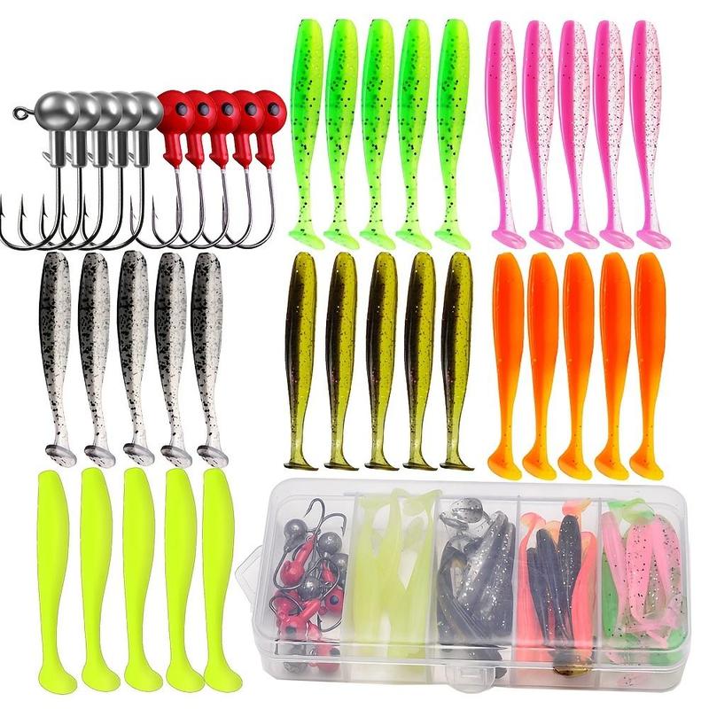 Artificial Fishing Lure with Lead Head Hook, 40pcs box Fishing Bait with Storage Box, Fishing Accessories for Outdoor Fishing, Christmas Gift