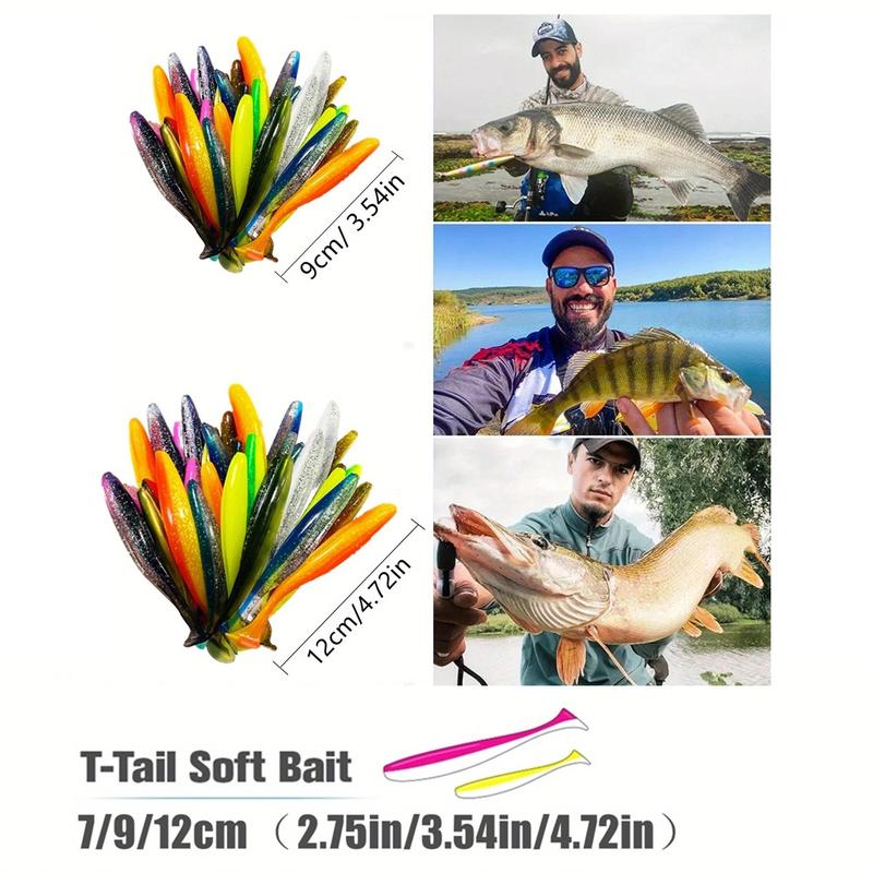 Artificial Soft Fishing Lure, 30pcs set T-tail Worm Lure, Big Artificial Bait, Jig Wobblers Bass Pike Fishing Tackle, Outdoor Fishing Accessories