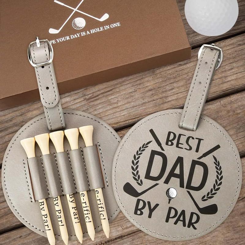 Father‘ s Day Gifts - Dad Golf Bag Tag with 5 Tees Set, Best Dad By Par, 3-1 4 inch Golf Tees Bulk for Fathers, Funny Birthday Gift from Daughter Son Kids, Christmas Stocking Stuffers Ideas for Men