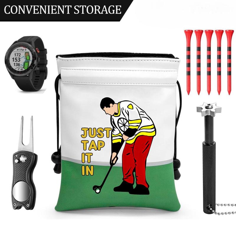 Funny Golf Valuables Pouch, 1 Count PU Leather Golf Tee Pouch with Drawstring Closure, Portable Ball Pouch, Golf Accessories for Men Women