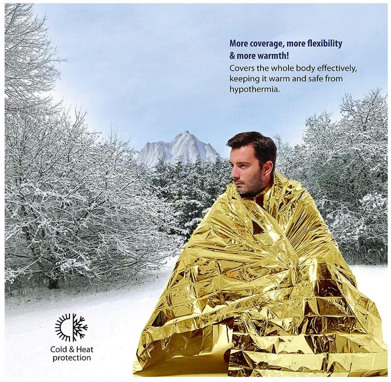 Deke Home 6 Pack Emergency Mylar Thermal Blankets. Space Blanket Survival Rescue Insulating Reflective foil kit Camping Blanket Outdoors Hiking Survival Bug Out Bag car Marathons First aid Cold Heat