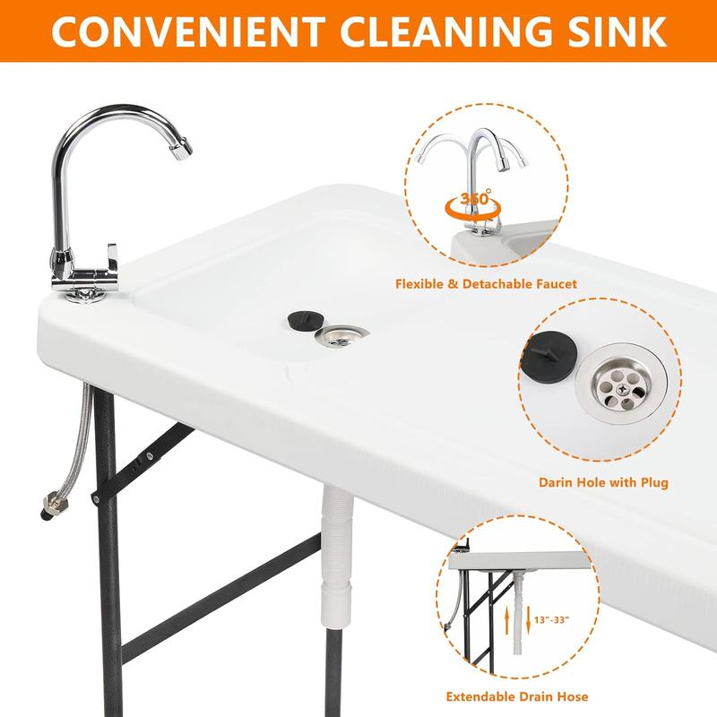 Fish Cleaning Table, Portable Folding Camping Table, 45