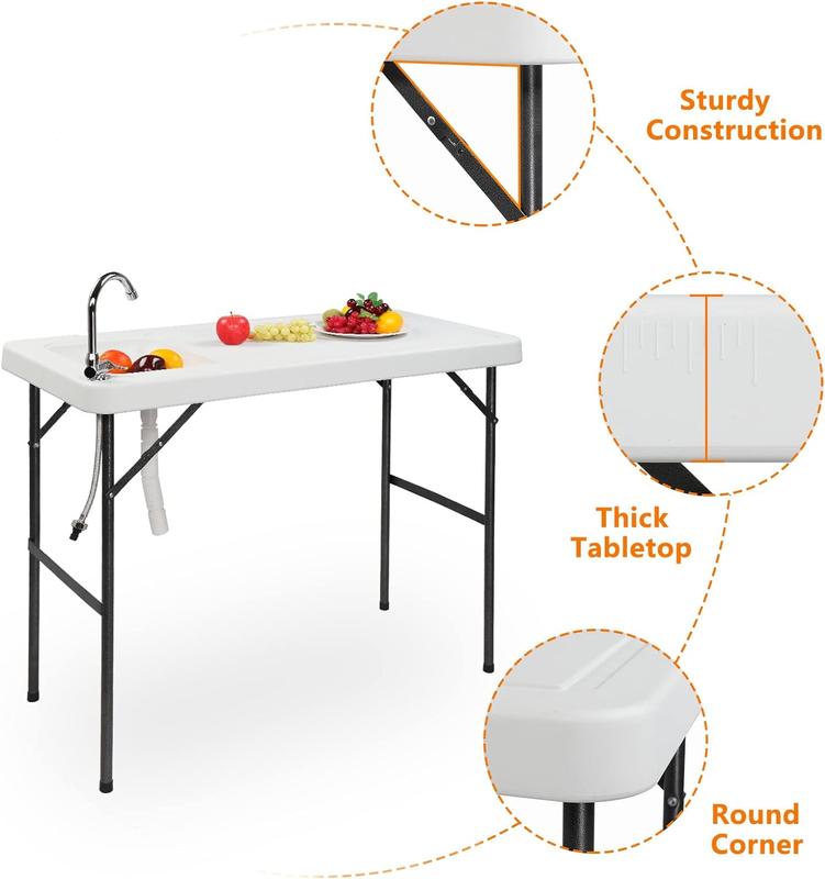 Fish Cleaning Table, Portable Folding Camping Table, 45