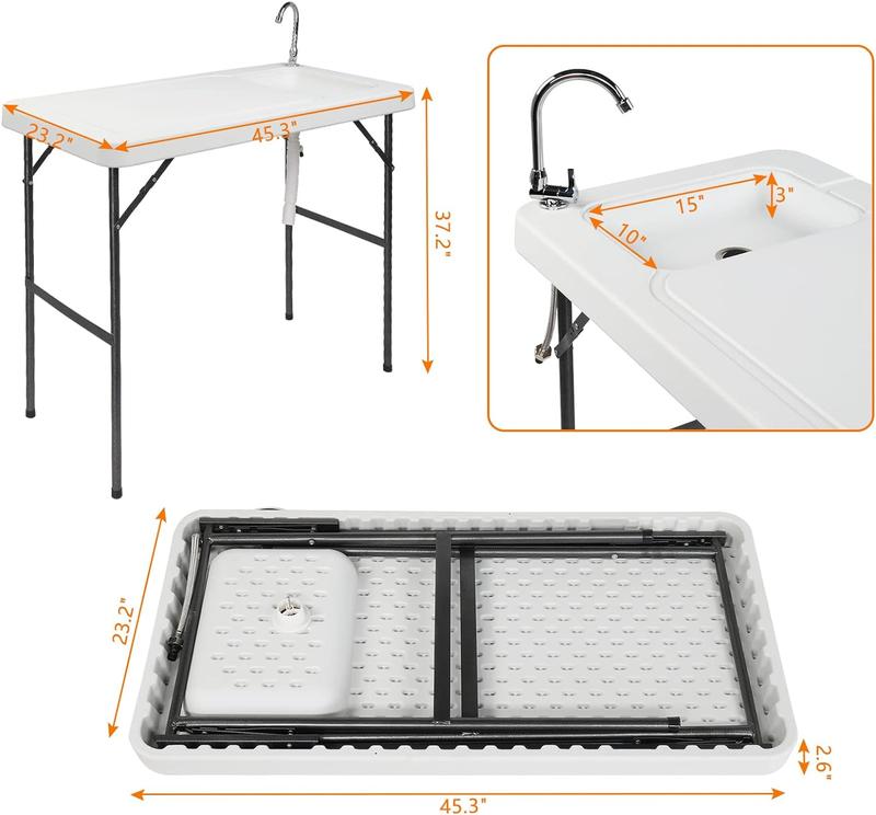 Fish Cleaning Table, Portable Folding Camping Table, 45