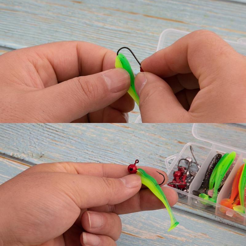 Artificial Fishing Lure with Lead Head Hook, 40pcs box Fishing Bait with Storage Box, Fishing Accessories for Outdoor Fishing, Christmas Gift