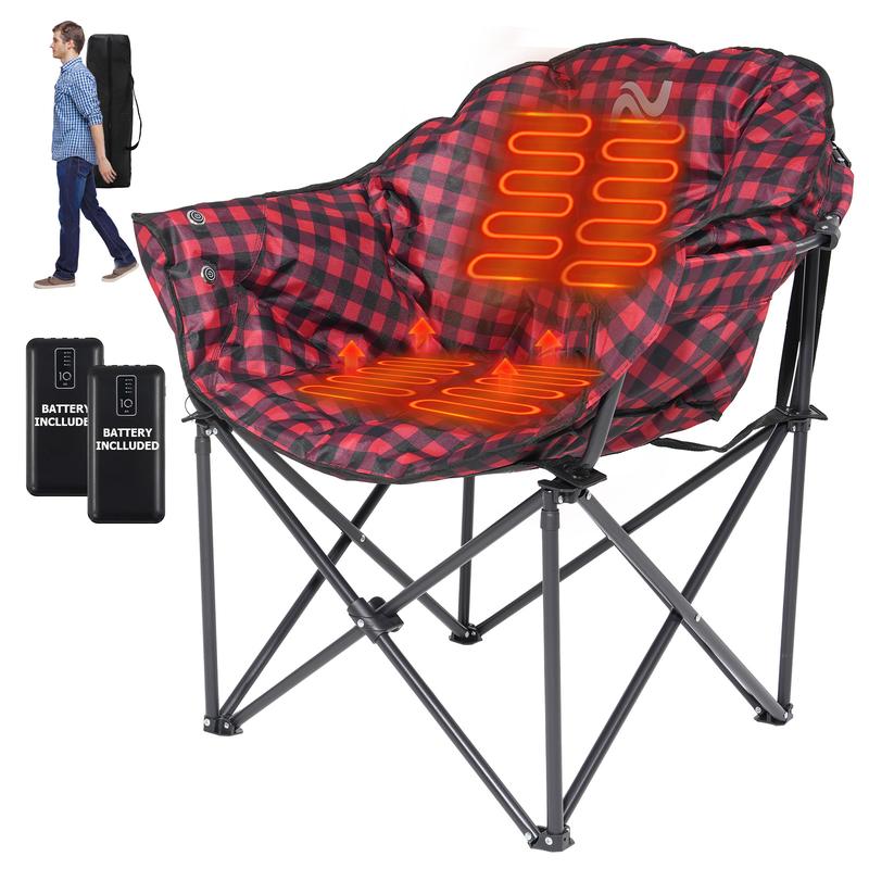 LILYPELLE Outdoor Heated Chair - Heated Camping Chair,Oversized Heated Chairs, Outdoor Sports Chair, Folding Chair for Patio, Outdoor Travel Wide&Thick Padding 10000mAh Power Bank Included