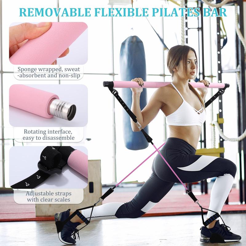 Pilates Bar Kit with Resistance Bands, Exercise Fitness Equipment for Women & Men, Home Gym Workouts Stainless Steel Stick Squat Yoga Pilates Flexbands Kit for Full Body Shaping