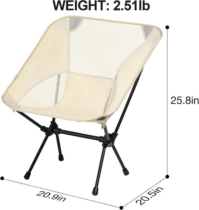 Portable Camping Chair Lightweight Compact Folding Chair Mesh for Outdoor Camp Travel Beach Picnic Festival Hiking Backpacking White