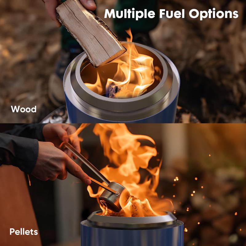 Smokeless Fire Pit, 304 Stainless Steel Tabletop Firepit Wood Pellets Burning Fire Pits for Camping, Blue