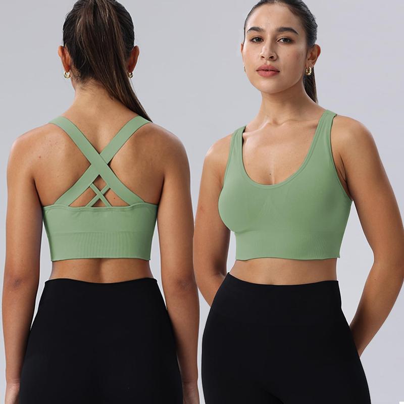 Sports Bras for Women High Impact Cross Back Strappy Bras Cropped Padded Seamless Workout Yoga Bras Set