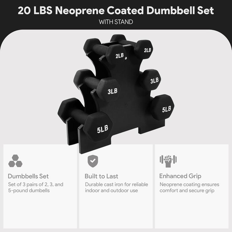 BalanceFrom Neoprene Dumbbells, 3 Pair Hand Weights Set with Stand, 50 Lb, Multi-Color