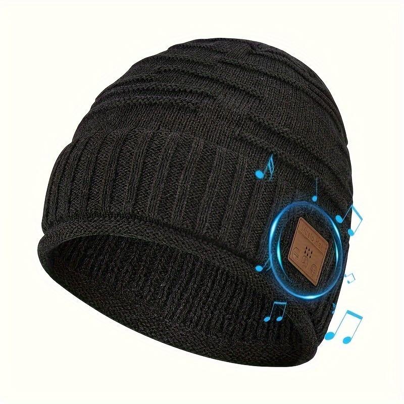 Wireless Beanie Hat, Music Note Print Knit Hat with LED Light & Music Player & Headset, BT-compatible Sports & Outdoor Hat for Men & Women