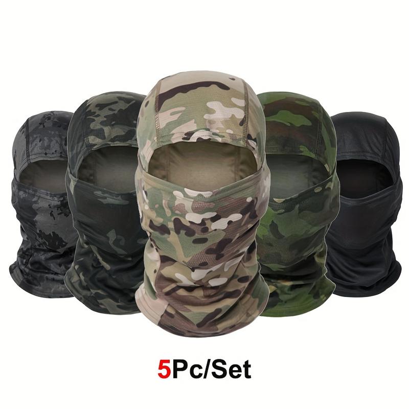 5pcs Set Tactical Camouflage Balaclava Hat For Outdoor Cycling, Motorcycle, And Tactical Helmet - Full Face Mask With Neck And Inner Cap